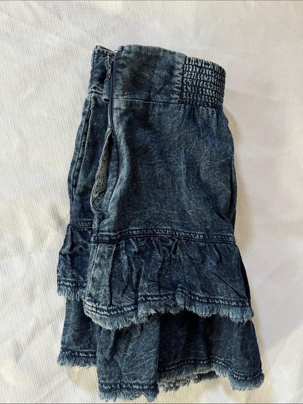 Pilcro Dark Blue Denim Tiered Ruffle Skirt with Tie Waist, pockets, and side zip - Picture 3 of 4